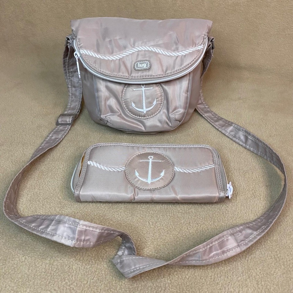Lug Nautical Collection Anchor Crossbody Bag & Wallet Set Beige Rope Detail EUCโ